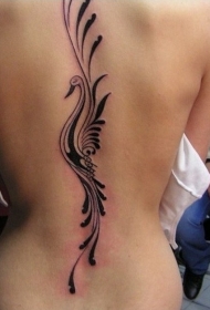 背部有趣的设计装饰黑色天鹅图腾纹身图案