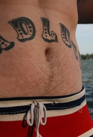 腹部黑白花体字母纹身图案