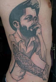 腰侧素描风格男子纹身图案