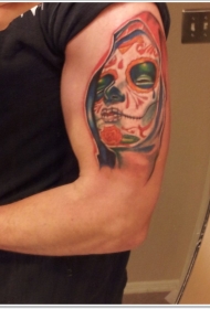手臂彩色Santa死亡女孩纹身图案