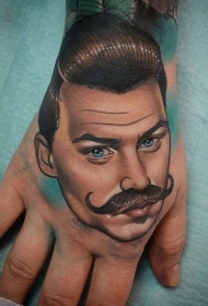 手背新的学校风格彩色男士肖像纹身