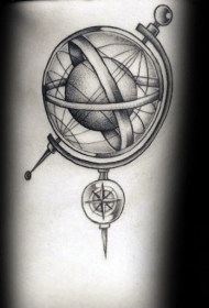 雕刻风格黑色科学地球与行星纹身图案