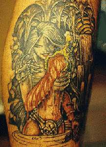 腿部性感战士女孩纹身图案