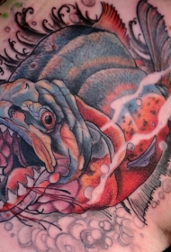 背部new school彩色的邪恶暴力鱼纹身图案