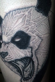 大腿黑色点刺邪恶的猫熊纹身图案
