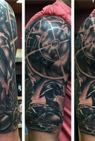 new school鹿在狙击手范围与鸭子纹身图案