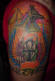 埃及阿努比斯神和十字架纹身图案