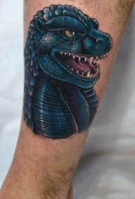 小腿彩色精致的卡通恐龙头部纹身图案