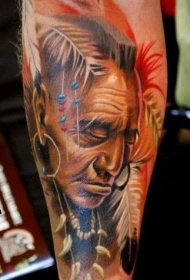 丰富多彩的古印第安人肖像纹身图案