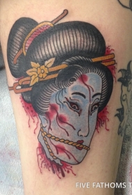 亚洲传统的彩色女人生首纹身图案
