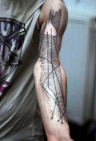 手臂有趣的黑色线条吉他形状纹身图案