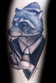腿部素描风格的彩色浣熊先生纹身