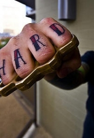 手指彩色字母纹身图案