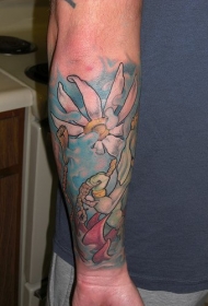 小臂白色的花蕊绳子纹身图案