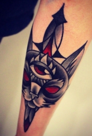 old school神秘恶魔猫和匕首纹身图案