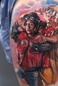 腿部插画风格的彩色电影英雄纹身