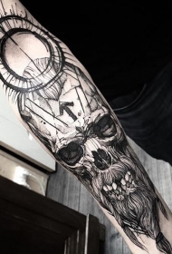 手臂灰色水洗风格古老神秘的头骨纹身