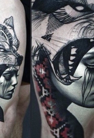 逼真的肖像风格饰品妇女肖像纹身