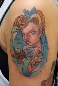手臂old school彩色漫画卡通公主纹身图案