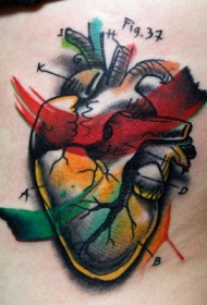 腿部彩色个性心脏纹身图案