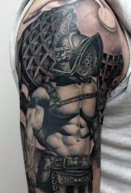 肩部逼真的彩色的角斗士纹身图案