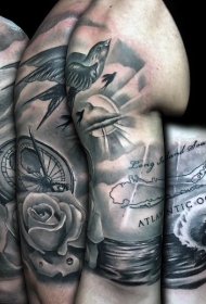 华丽彩绘黑白海上主题手臂纹身图案