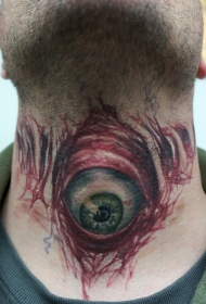 颈部血腥的眼球纹身图案