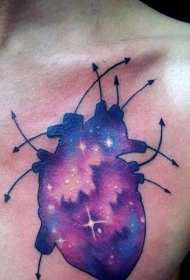 胸部心脏轮廓星空彩绘纹身图案