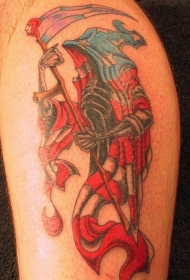 肩部彩色死神披美国国旗斗篷纹身