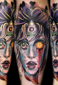 手臂新风格彩色怪物女人纹身图案