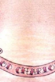 腰部彩色英文与麻雀纹身图案