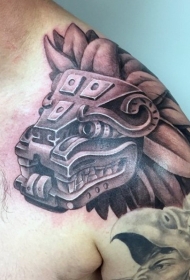 棕色古代老虎雕像肩部纹身图案