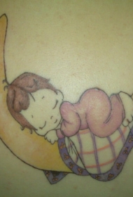 肩部彩色卡通孩子睡在月亮上纹身