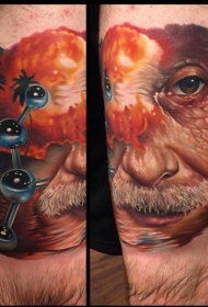 大腿new school彩色爱因斯坦与原子纹身图案