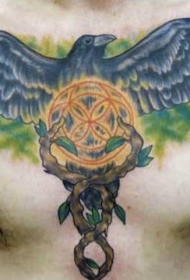 胸部new school彩色乌鸦绳子纹身图案