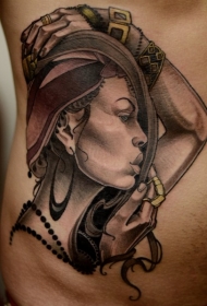 腹部黑灰风格性感女人纹身图案