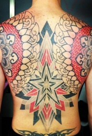 背部难以置信的彩色梵花组合纹身图案