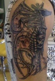 大臂不寻常的黑色埃及神和雕像纹身图案