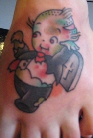 脚背卡通僵尸男孩纹身图案