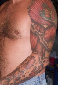 手臂写实逼真的肌肉彩绘纹身图案