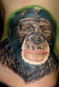 侧肋彩色黑的猩猩肖像纹身图案