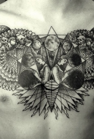 胸部黑色神秘梵花星球纹身图案
