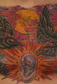 胸部乌鸦人耳朵纹身图案