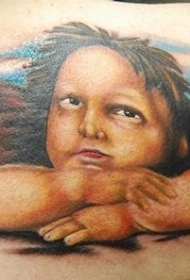 背部美丽的米切朗基罗天使纹身图案