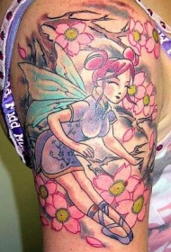 樱花树下的亚洲精灵纹身图案