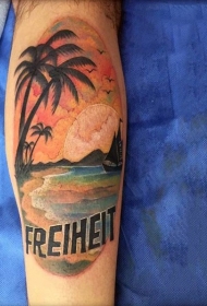 手臂彩色海洋与船舶纹身图案