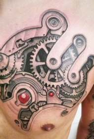 胸部机械齿轮立体纹身图案