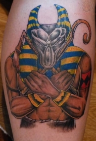 小腿彩绘埃及风格狼人纹身图案