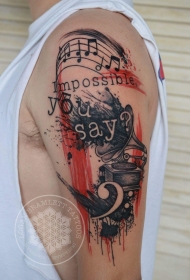 肩部PS图象处理软件风格的彩色老留声机纹身