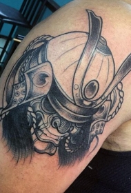 大臂卡通黑白武士面具纹身图案